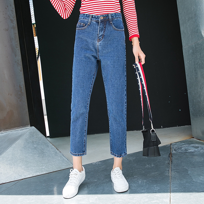 SUXI Quần jeans eo cao ống rộng phong cách Hàn Quốc trẻ trung cho nữ