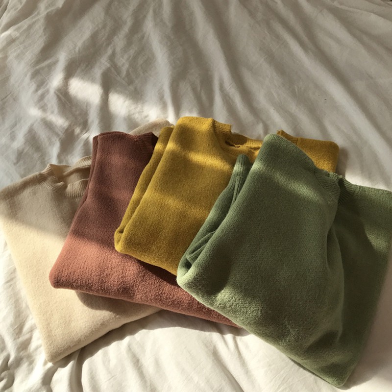 Áo len nữ form rộng xẻ vạt màu Vintage