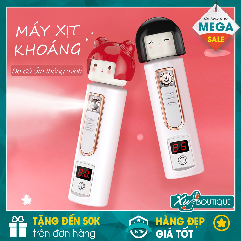 Máy Xịt Khoáng, Phun Sương Đo Độ Ẩm Da Thông Minh Nano Spray Cầm tay Mini Hoạt Hình Dễ Thương 30ml - Tặng Kèm Dây Sạc