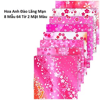 Giấy Gấp Origami, Làm Thủ Công Nhiều Màu Sắc, 64 Tờ Hoa Anh Đào Lãng Mạn, 2 Mặt Màu 15x15cm (80Gsm)