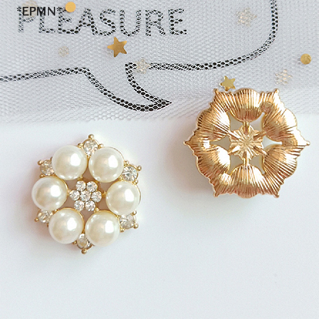 Set 10 Nút Hoa Đính Đá Ngọc Trai Giả Dùng Trang Trí Diy