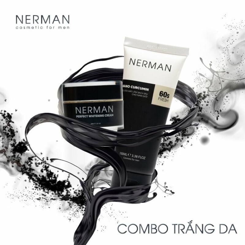 Nerman- Combo Trắng Da: Gel Rửa Mặt Nano Curcumin 60s Fresh + Kem Dưỡng Perfect Whitening Cream 3 Tr