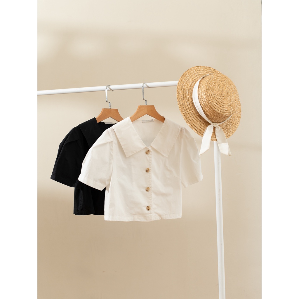 Áo sơ mi croptop cổ sen nhọn MADELEN
