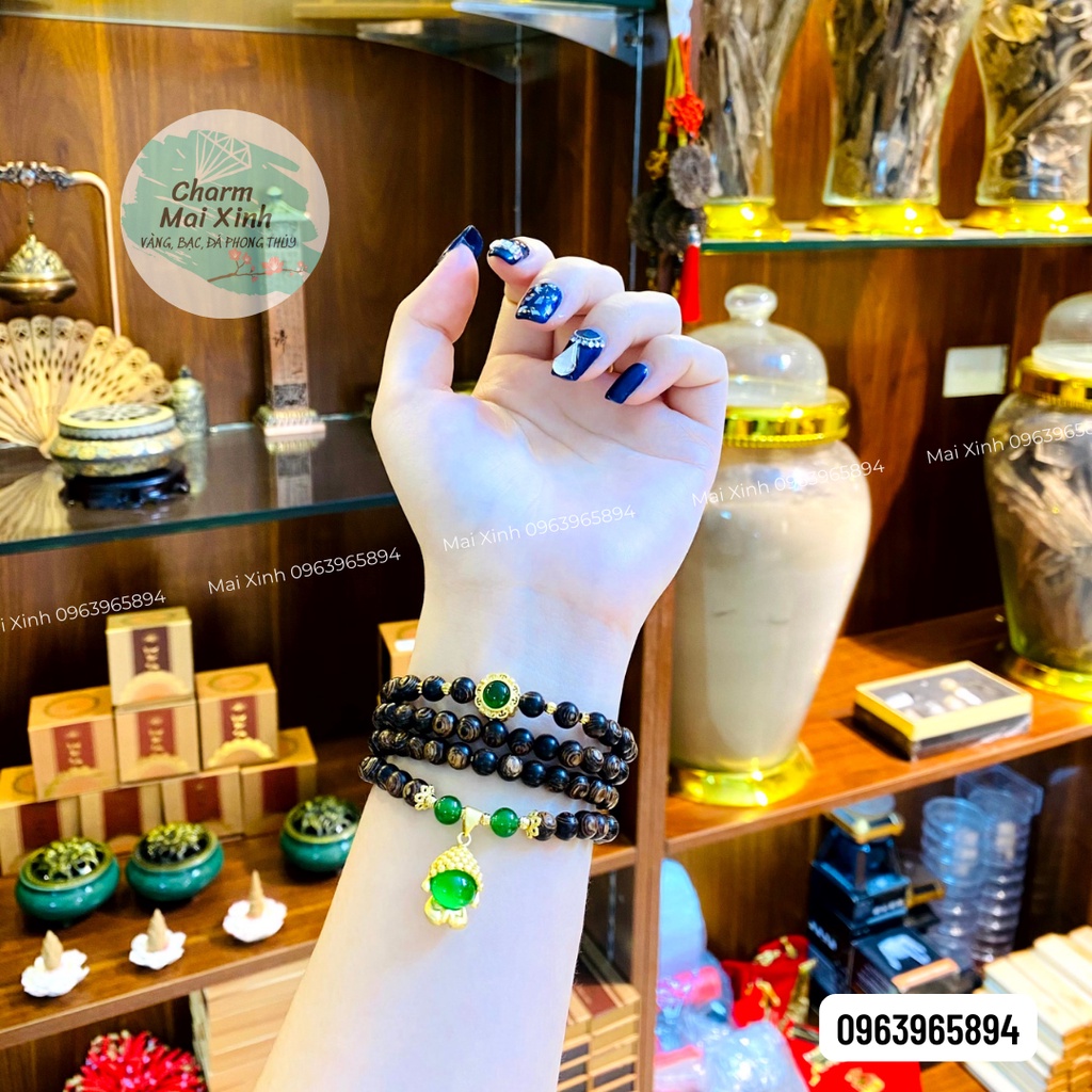 Chuỗi Trầm Hương Tốc &amp; Sánh Chìm 108 Hạt Phối Charm Hoa  + Móc treo Diện Phật - Vòng Tay Hoa Gỗ tự nhiên Nam Nữ