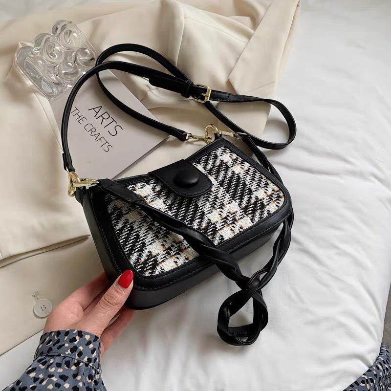 Túi Kẹp Nách 💖Linh Store💖 Túi Đeo Chéo Nữ Đeo Vai 2 Dây Phối Dạ Kẻ Phong Cách Hàn Quốc - LS3