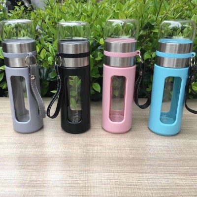 Bình pha trà thuỷ tinh 2 lớp S6 có khắc tên lõi inox 304 kèm ly uống trà tiện lợi bình đựng nước an toàn tiện lợi