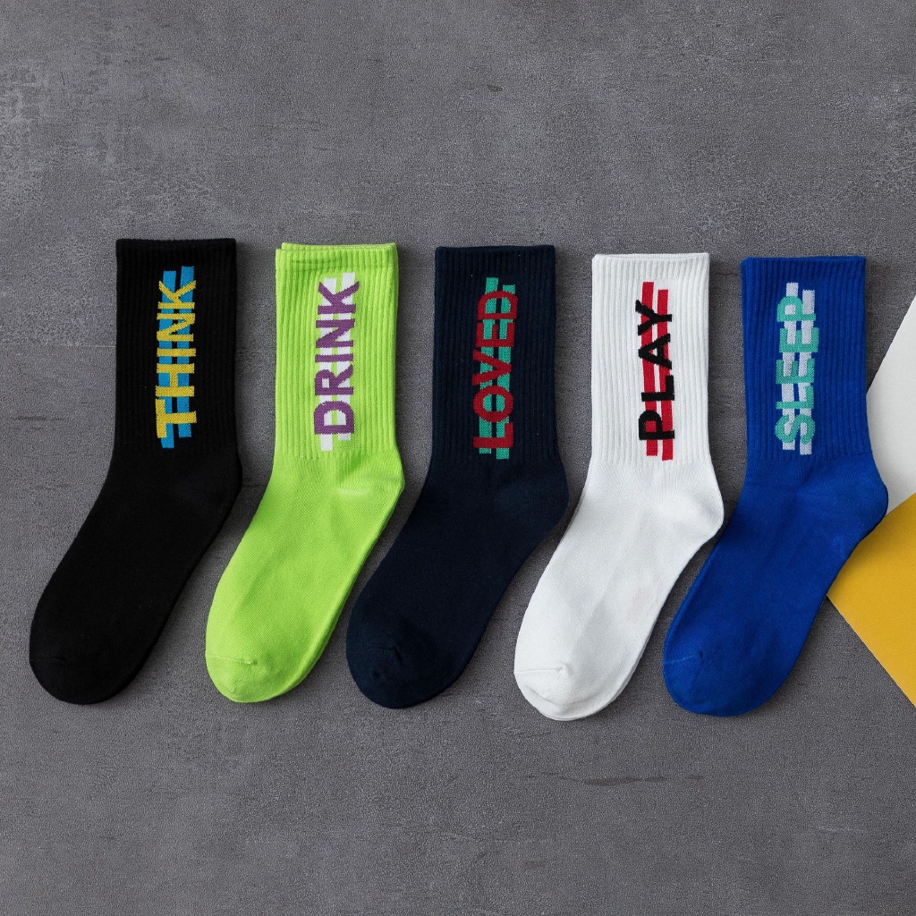 Tất bắp chân bằng cotton màu trơn họa tiết chữ cái phong cách hiphop đường phố Harajuku Nhật Bản cho nam