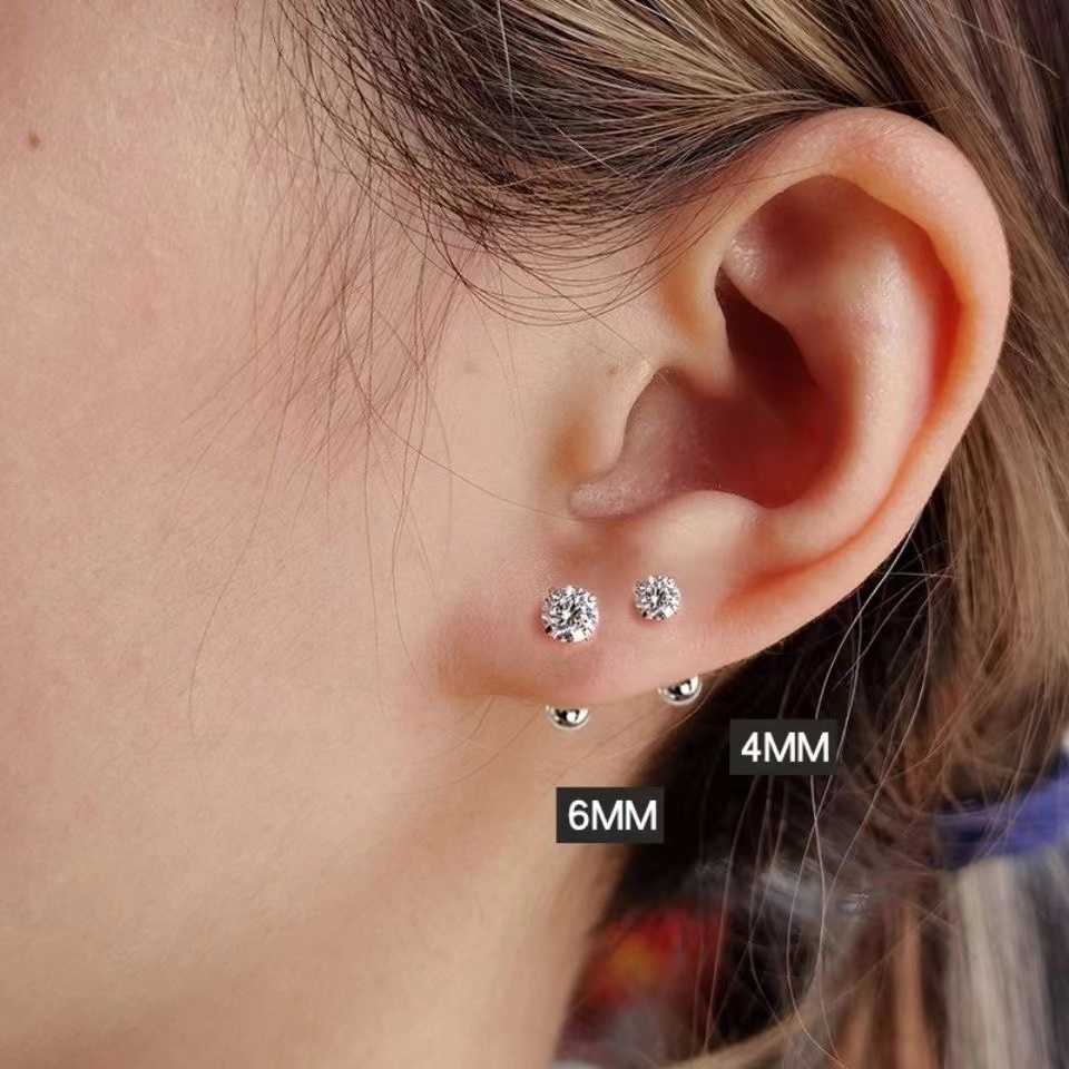 Khuyên Tai Thép Titan Đính Đá Zircon Thời Trang