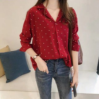 Áo sơ mi chấm bi (còn hồng ruốc)