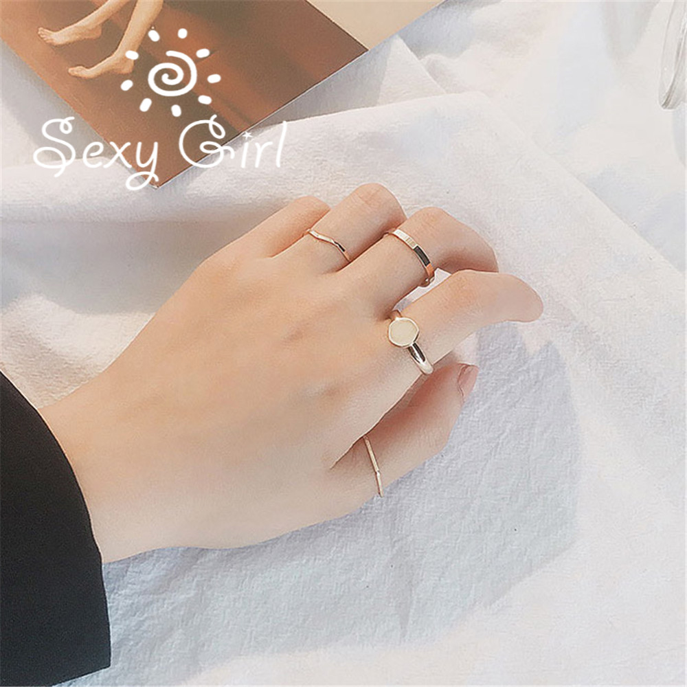 Set 5 Nhẫn Đeo Tay Kim Loại Thời Trang Cho Nữ