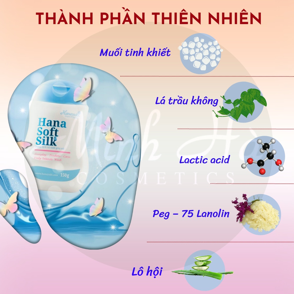 Dung dịch vệ sinh phụ nữ Soft Silk Hanayuki 150g làm sạch nhẹ nhàng, không gây kích ứng, khô rát