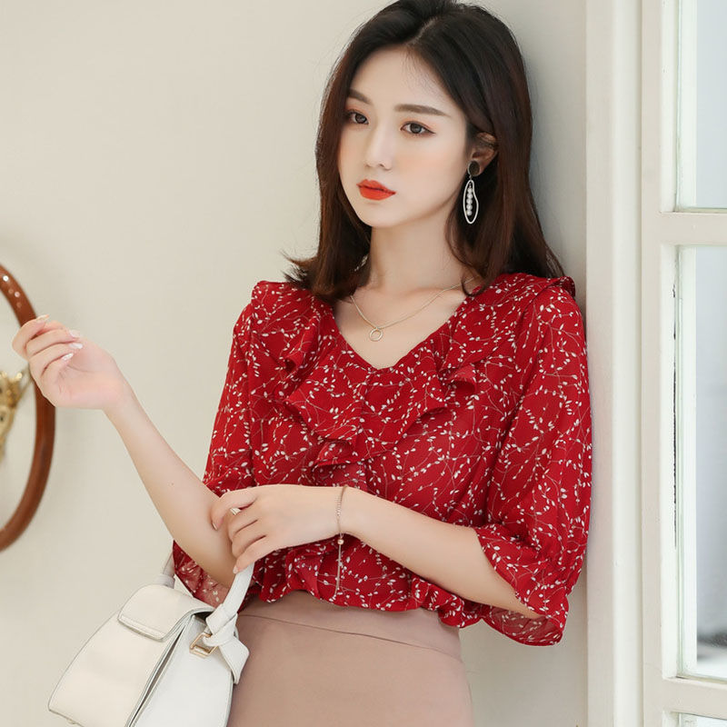 Áo chiffon BH họa tiết hoa thời trang xinh xắn cho nữ