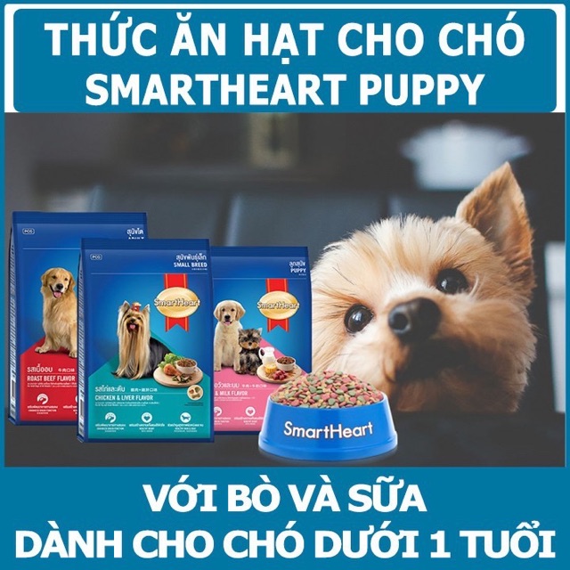 Thức Ăn Hạt SmartHeart 1,5kg Vị Thịt Bò và Sữa cho Chó Con