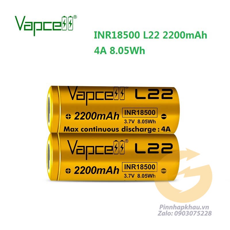 [P64] Pin sạc 18500 Vapcell L22 dung lượng 2200mah xã liên tục 4A