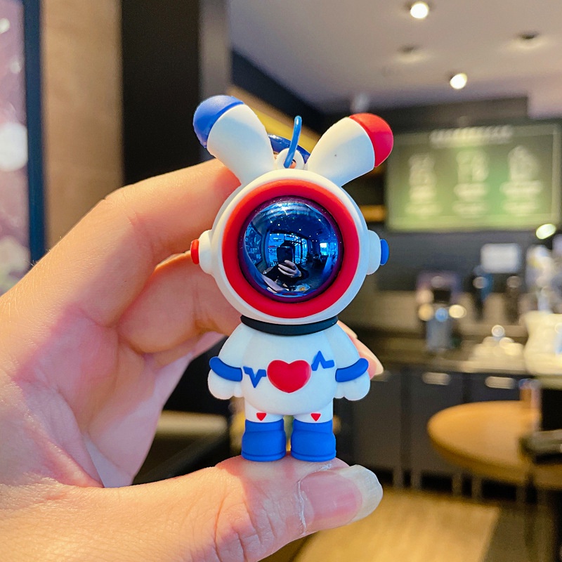 Móc khóa chú thỏ phi hành gia hot trend chất liệu PVC trang trí balo túi xách, quà tặng bạn bè-Ráp