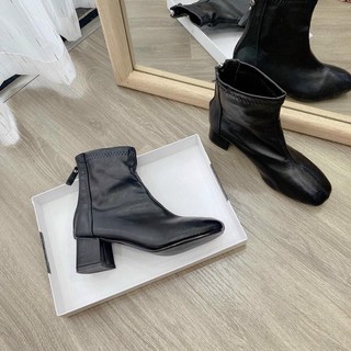 Boot da mềm đen be gót vuông 5cm
