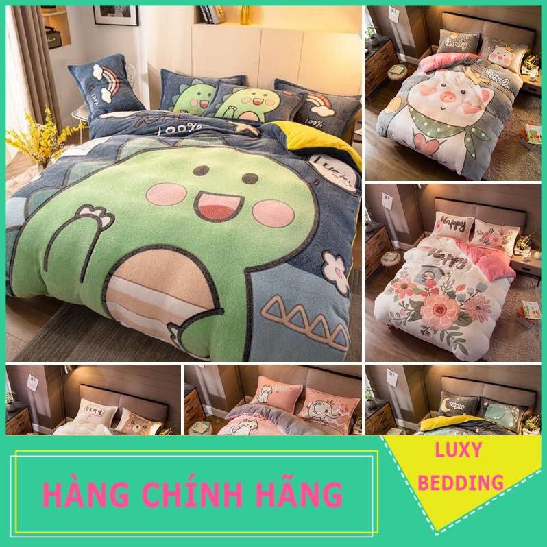 Bộ chăn ga gối đệm nỉ nhung cao cấp , Kèm drap giường bo chun