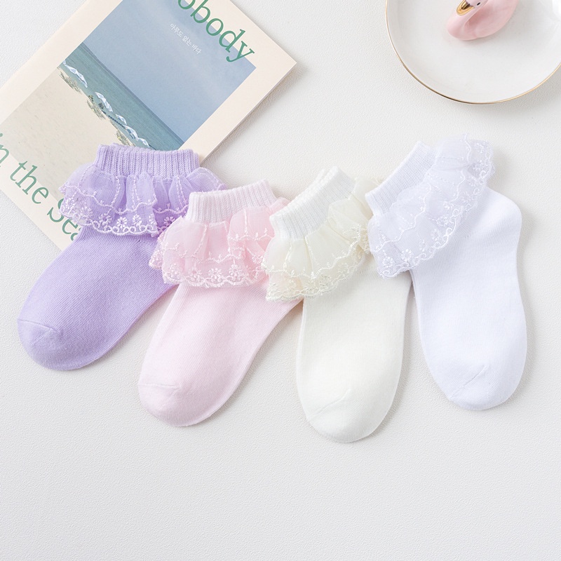 Tất cotton Phối Ren Màu Sắc Xinh Xắn Cho Bé Gái