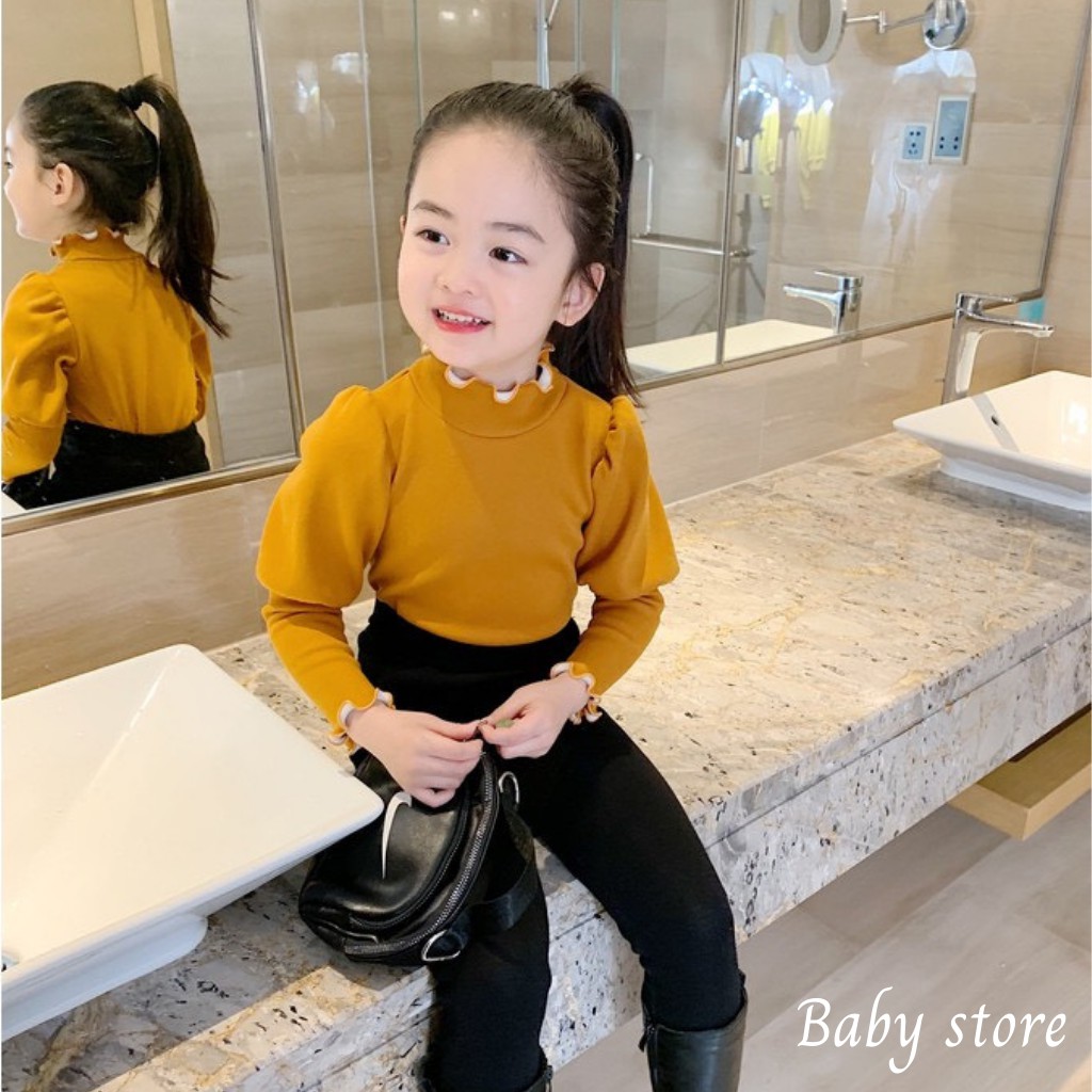 ☀️SALE☀️Áo len cổ lọ 3P cho bé - Áo cotton len tay bồng