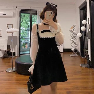 Đầm Nhung Phối Ren Dáng Xoè Đáng Iuu