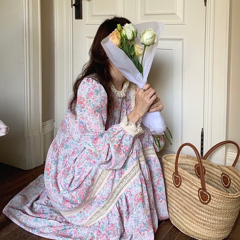 ODDA OUTFIT / Đầm Hoa Nhí Hồng Pastel Vintage.