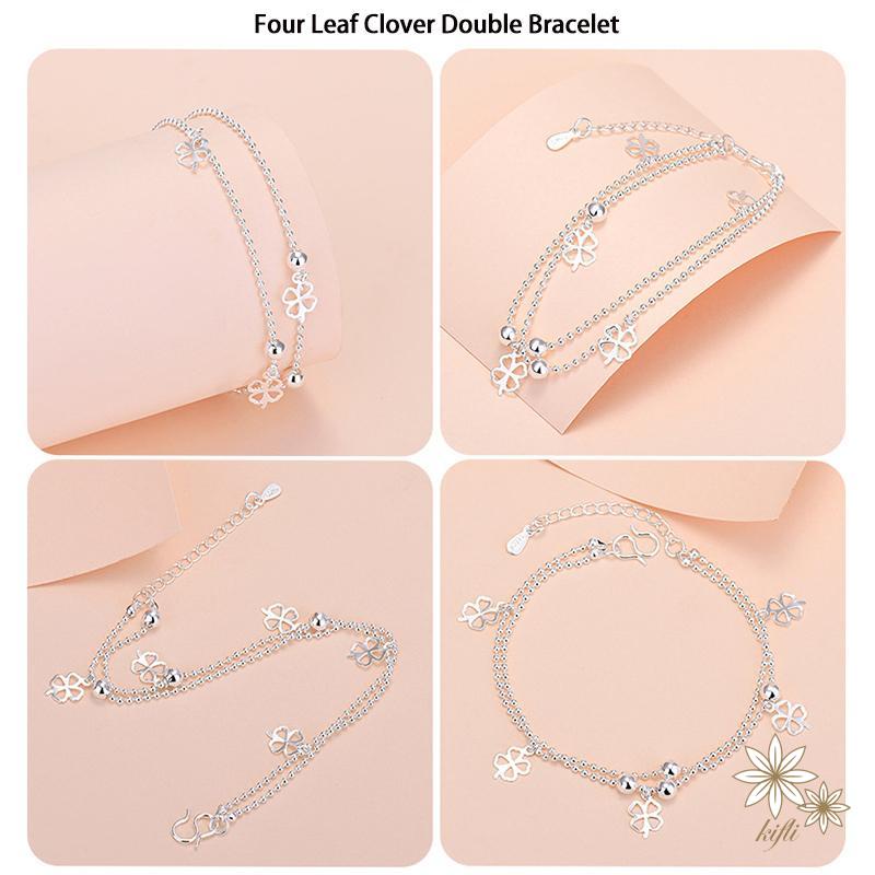 Vòng Tay Hai Lớp Mạ Bạc Hình Cá Heo/Hoa Đính Ngọc Trai Thời Trang Hàn Quốc