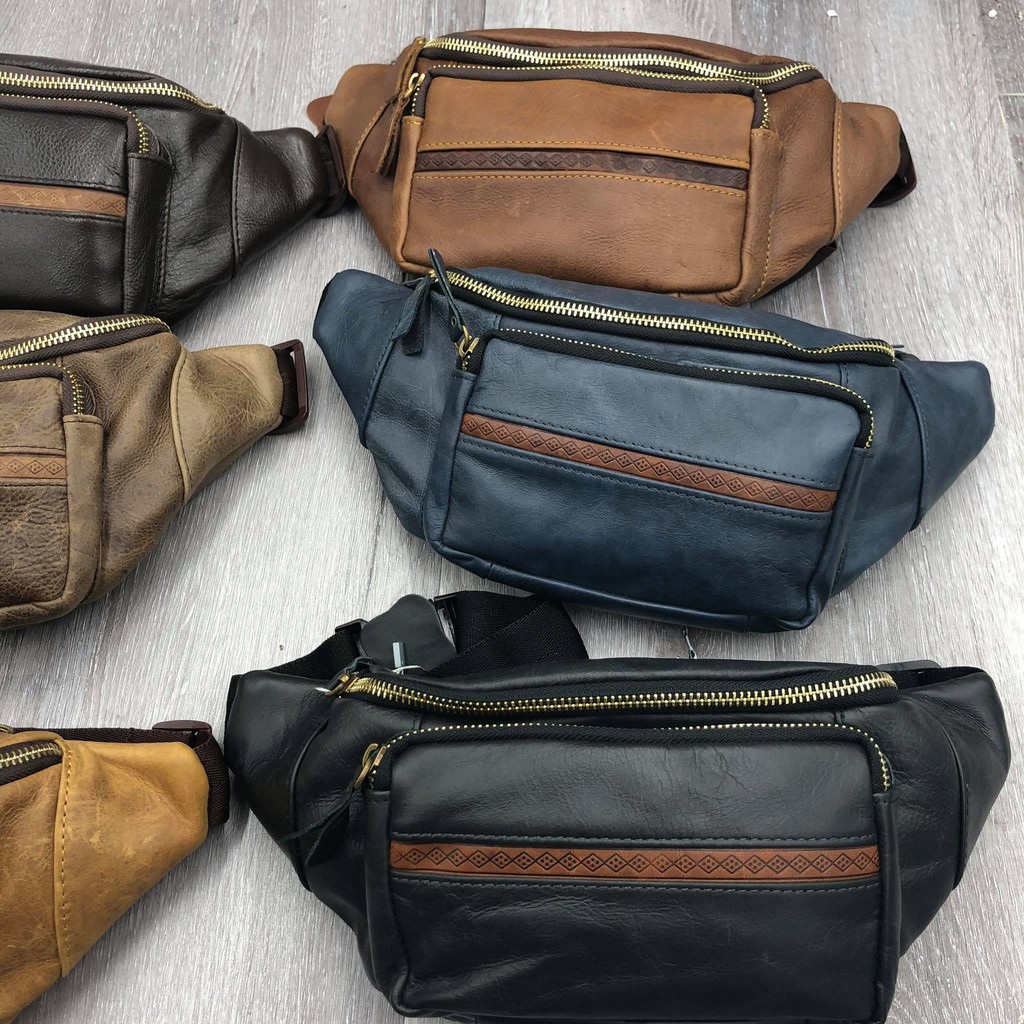 Túi bao tử, túi đeo chéo thời trang da bò thật 6 màu sắc 2020