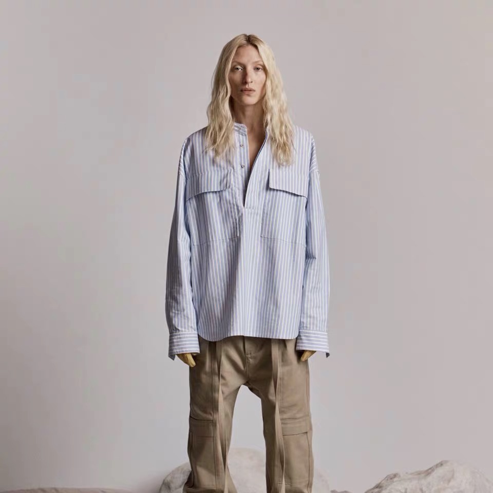 Áo Sơ Mi Tay Dài Cổ Henry Cài Nút Họa Tiết Kẻ Sọc Phong Cách Đường Phố Cổ Điển Thời Trang Mùa Hè 6 6th Dành Cho Nam Và Nữ