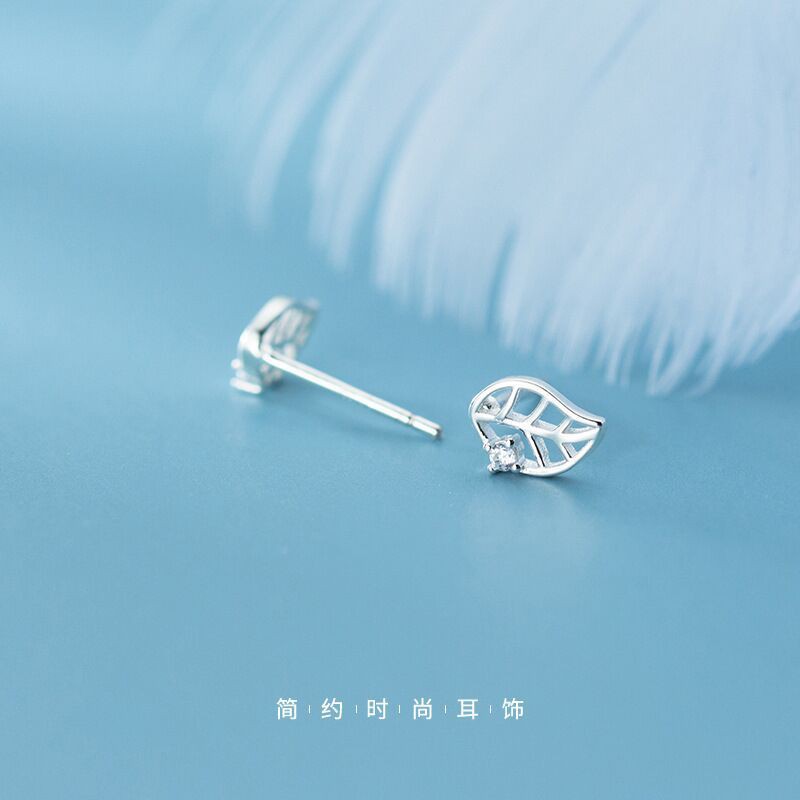 Bông Tai Mạ Bạc 925 Hình Chiếc Lá Đính Đá Phong Cách Hàn Quốc ANTA Jewelry - ATJ7003