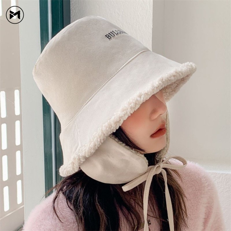 Mũ Tai Bèo Lông Cừu Giữ Ấm Chống Gió Bảo Vệ Tai Mẫu Mới 2022 Phong Cách Hàn Quốc Dành Cho Bạn Nữ Lái Xe