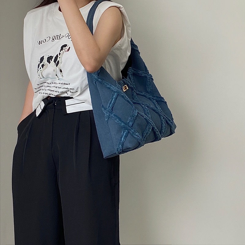 ❦◇Túi Xách Tote Chất Liệu Denim Kích Thước Lớn Phối Tua Rua Phong Cách Thời Trang Mới 2022 Dành Cho Nữ