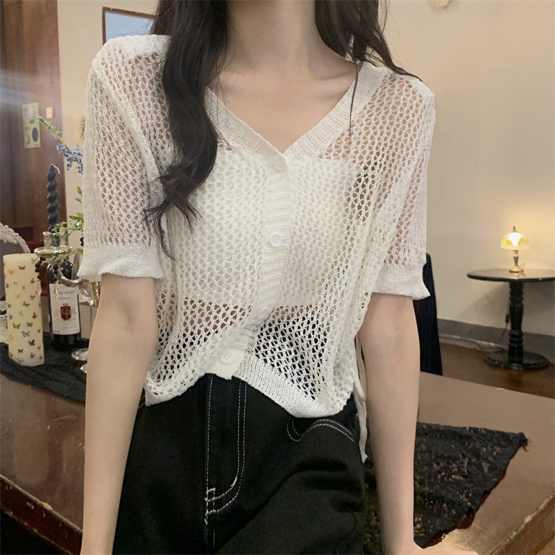 【ZHELIHANGFEI】Áo Cardigan Dệt Kim Tay Ngắn Dáng Rộng Phối Dây Rút Thời Trang Dành Cho Nữ