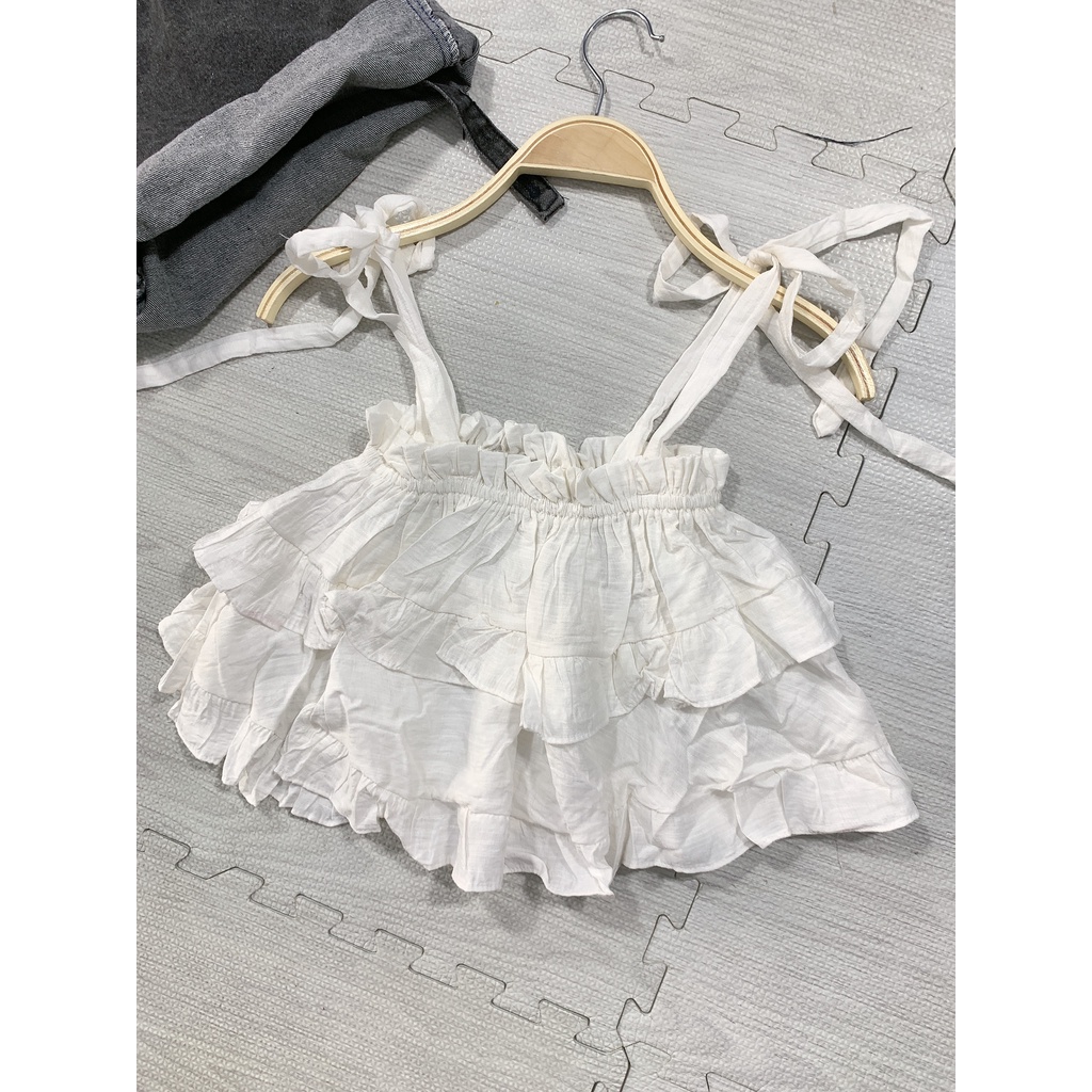 Áo hai dây xòe croptop hai tầng dây tự cột nhiều màu vải mềm mịn [hom đẹp