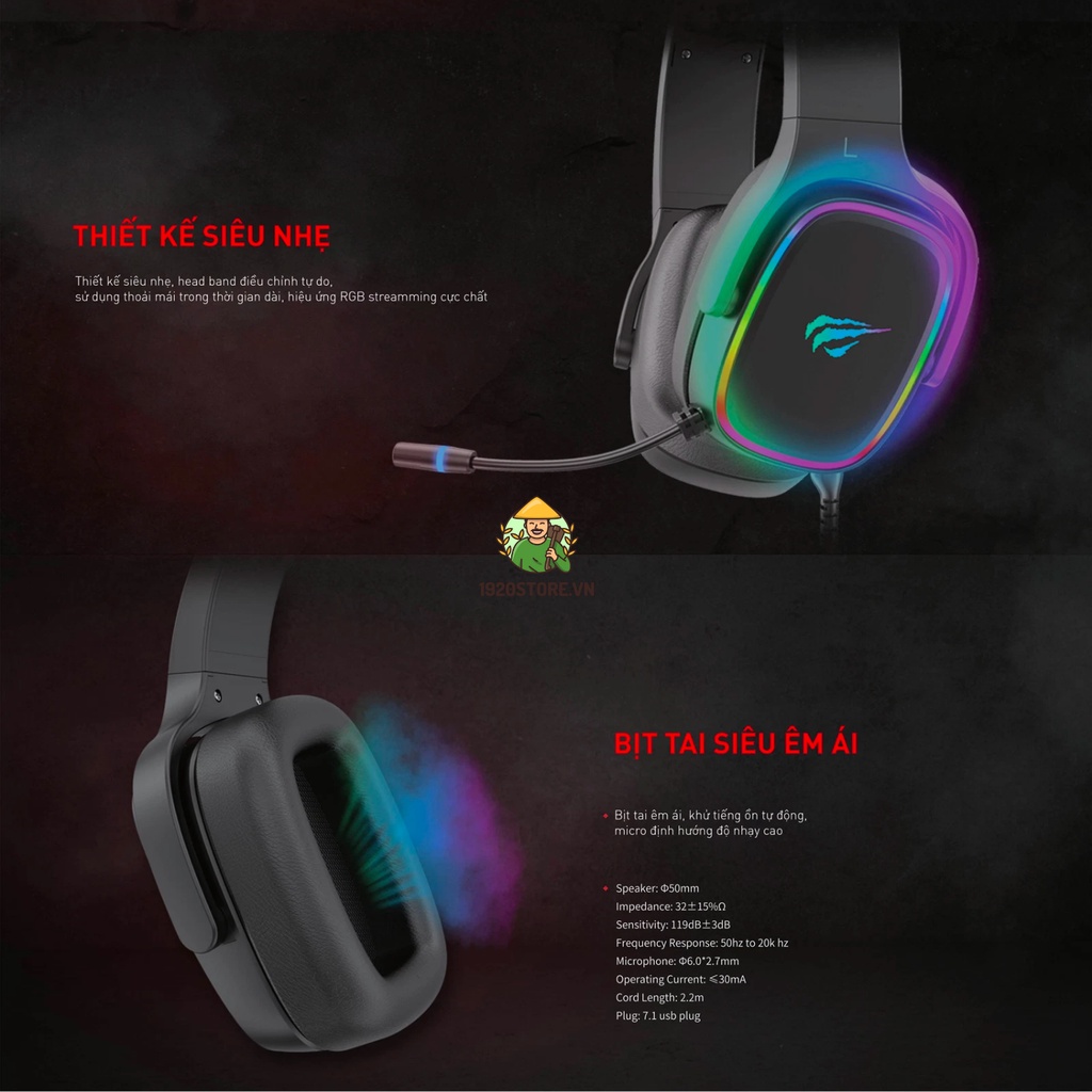 Tai Nghe Gaming Headphone HAVIT H2029U, Driver 50mm, Thiết Kế Khung Thép, Mic Khử Ồn - Chính Hãng BH 12T