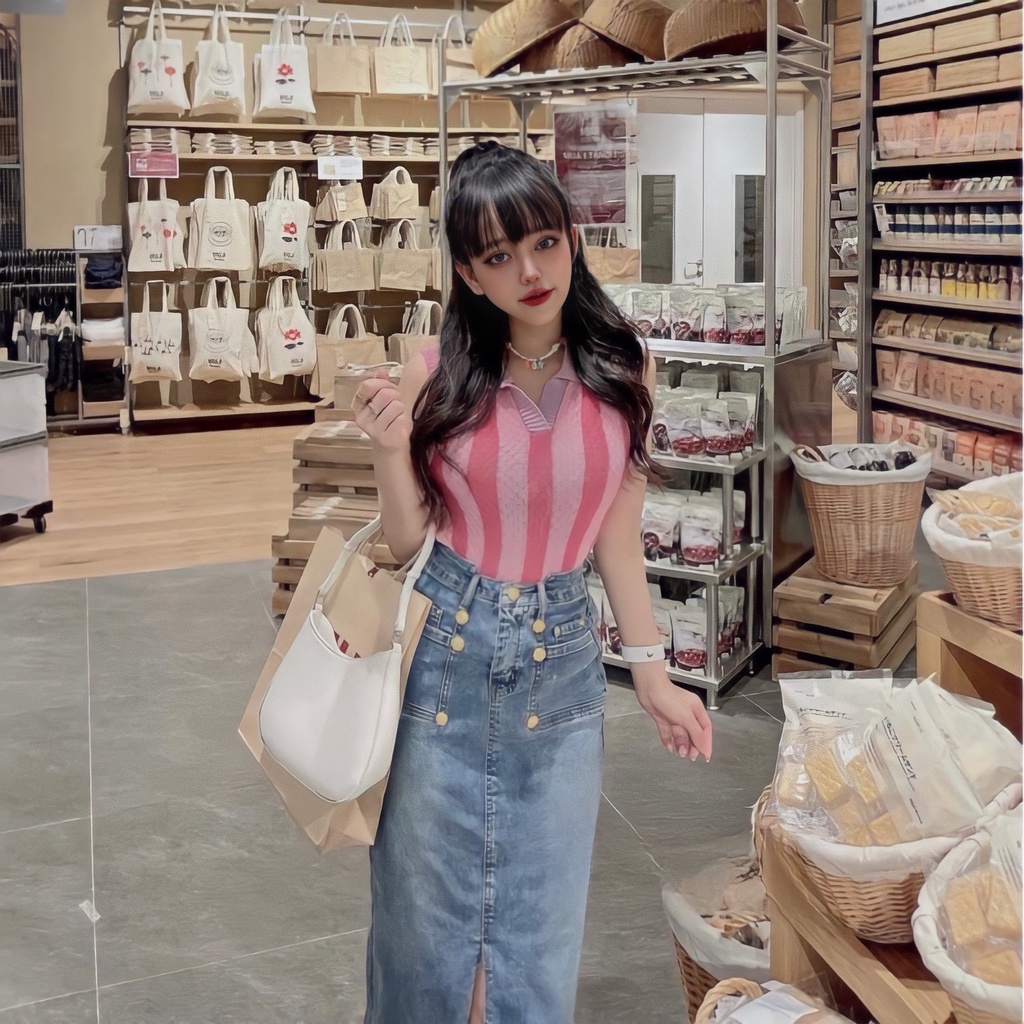 Chân Váy Jeans Nữ Đính Túi Trước Xẻ Tà 🦋 Váy Bò Nữ Dáng Chữ A Cạp Cao FullSize 2 Màu 🦋