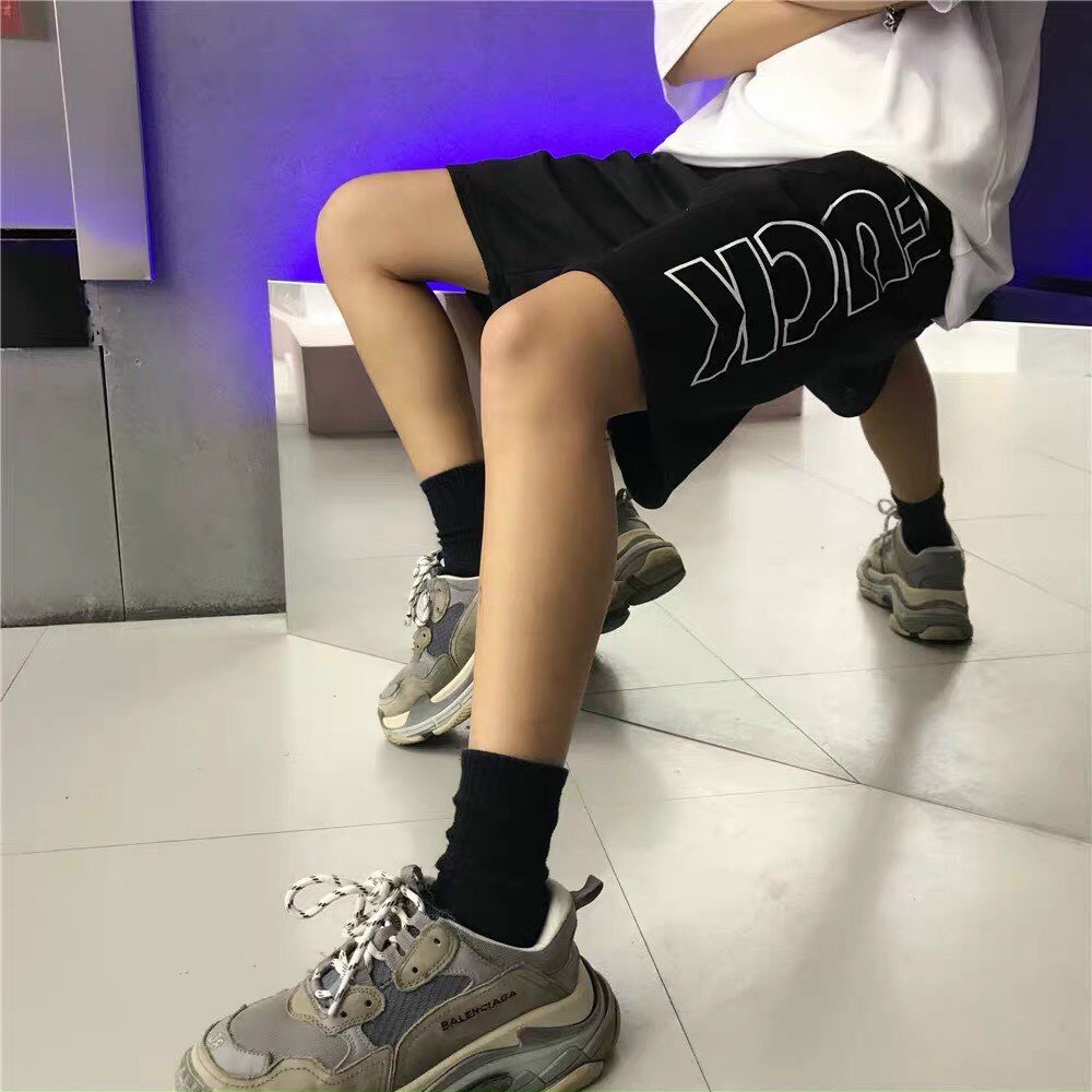 Quần short lửng nam nữ chất thun cotton in chữ Fuc.k, quần short thể thao dây rút