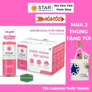 Thùng 12 lon trà STAR KOMBUCHA Ổi Hồng / Pink Guava (250ml/lon) - Sản Phẩm Chính Hãng (Date 2024)-NPP Star Kombucha