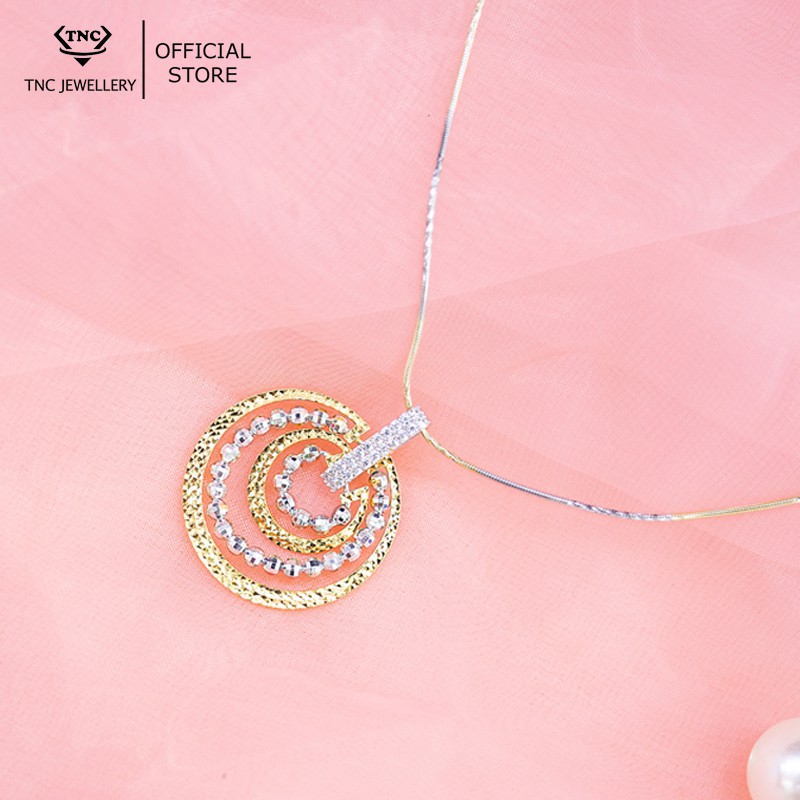 Dây chuyền bạc xi vàng đẹp sang trọng cho nữ vòng tròn kép đính đá -Trang sức TNC Jewellery