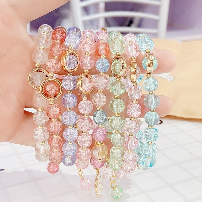 Vòng tay chuỗi hạt pha lê hình hoa cúc hướng dương màu kẹo nhỏ co giãn thời trang cho nữ