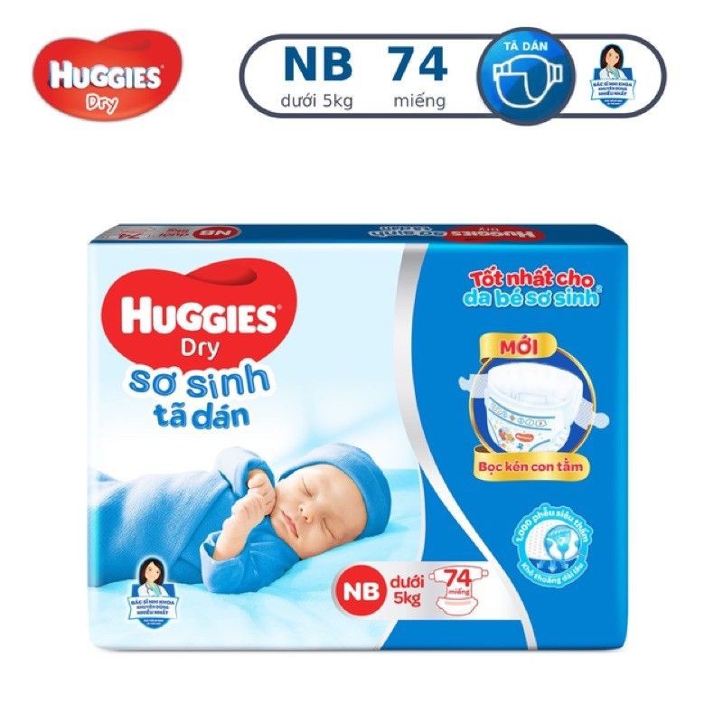 Bỉm - Tã dán sơ sinh Huggies size NB - 74 miếng (Cho bé dưới 5kg)