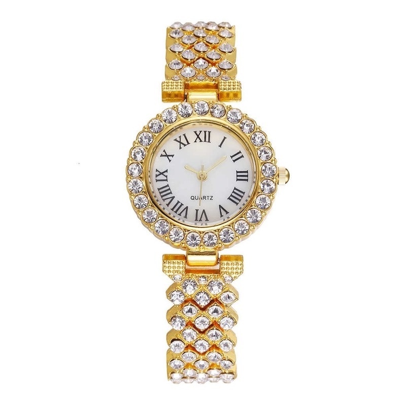 Đồng Hồ Quartz Nữ Mặt Đính Hột Xoàn Dây Thép Không Gỉ