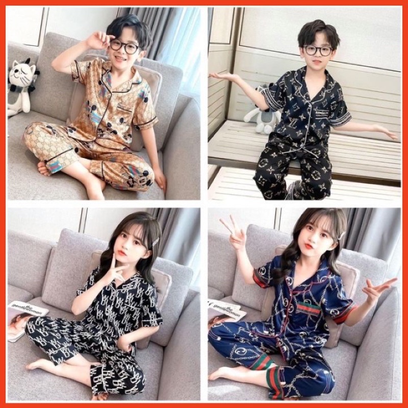 Bộ Pijama Mẹ + Bé Gái + Bé Trai 🐝HÀNG CAO CẤP🐝 Bộ mặc nhà chất liệu satin mềm mát