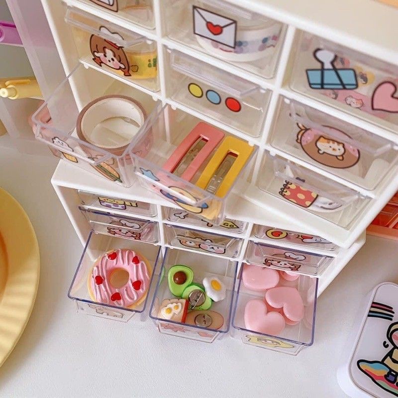 Tủ 9 ngăn mini màu tủ đựng đồ nhựa để bàn đáng yêu văn phòng phẩm trang trí bàn học