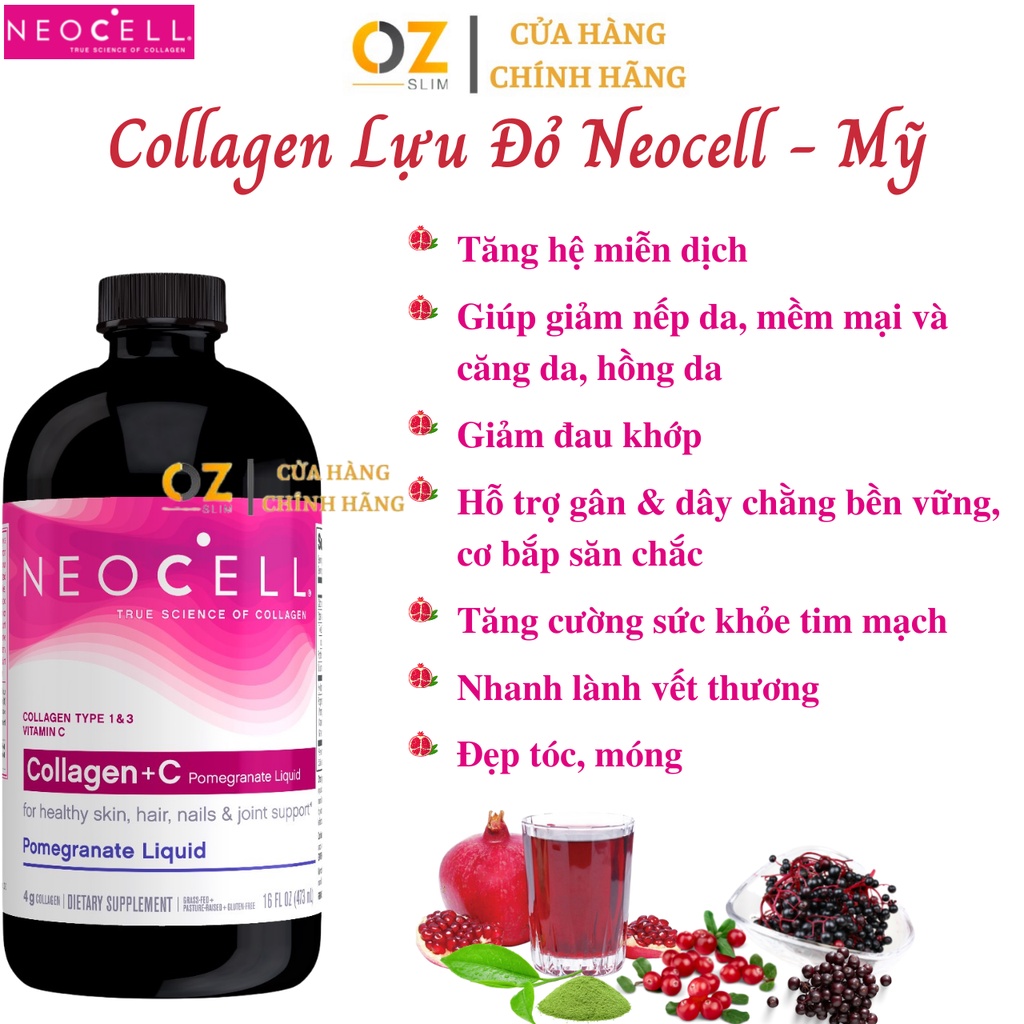 Collagen +C Nước Lựu Đỏ Neocell Mỹ Tạo Sức Khỏe Cùng Vẻ Đẹp Từ Bên Trong Cho Da, Tóc, Móng - 473ml