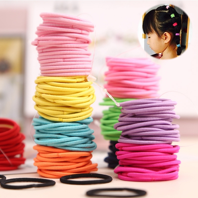 Set 50 Dây Buộc Tóc Co Giãn Nhiều Màu Sắc Thời Trang Cho Bé Gái