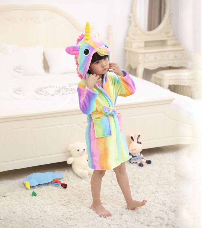 Unicorn Kids Bathrobe Girls Boys Hooded Pajamas Sleepwear Nightwear