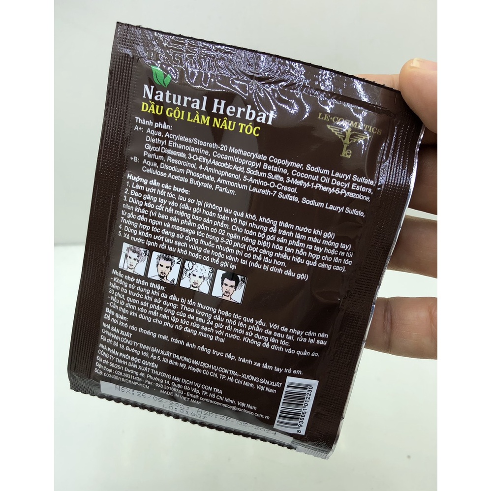 Gội là nâu Natural Herbal Le-Cosmetics - Dầu gội phủ bạc - Dầu gội nhuộm tóc đen -Hộp 10 gói&quot;