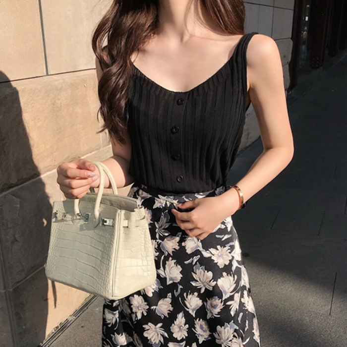 Áo kiểu hai dây dệt kim màu trơn phong cách Hàn Quốc thời trang cho nữ | BigBuy360 - bigbuy360.vn