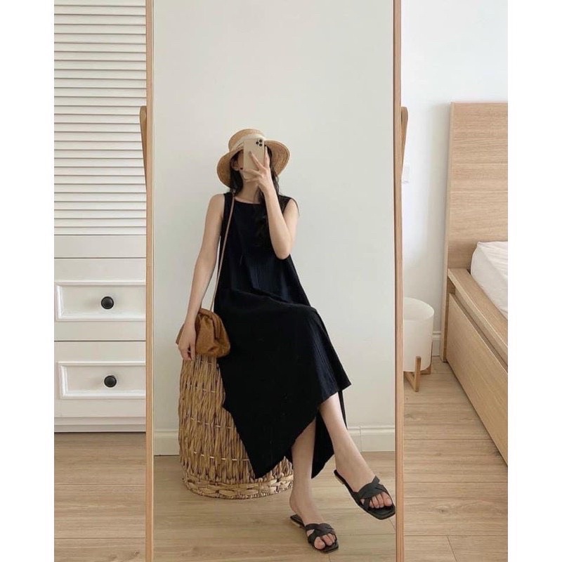 Váy maxi sát nách dáng dài, đầm maxi không tay, hai lớp chất liệu mềm mịn