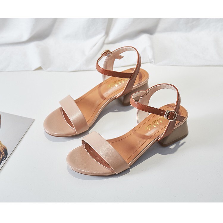 Giày sandal gót vuông 3p quai ngang Hàn Quốc